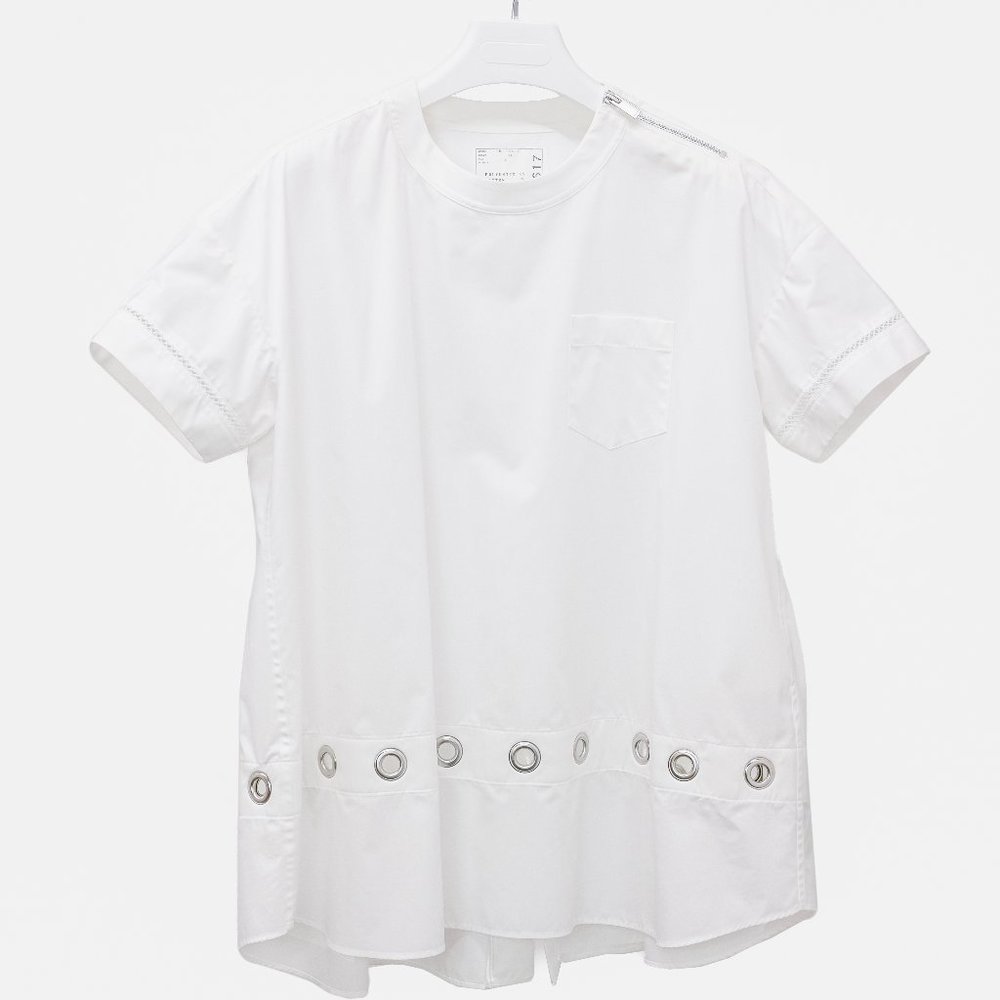 Sacai Oversized Poplin Grommet Tee